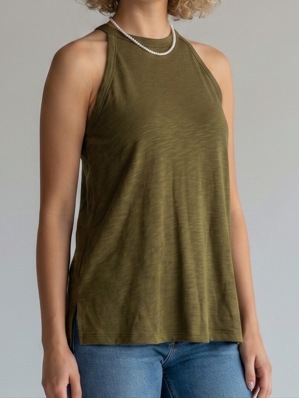 Theory Olive-Textured High Neck Tank Top S